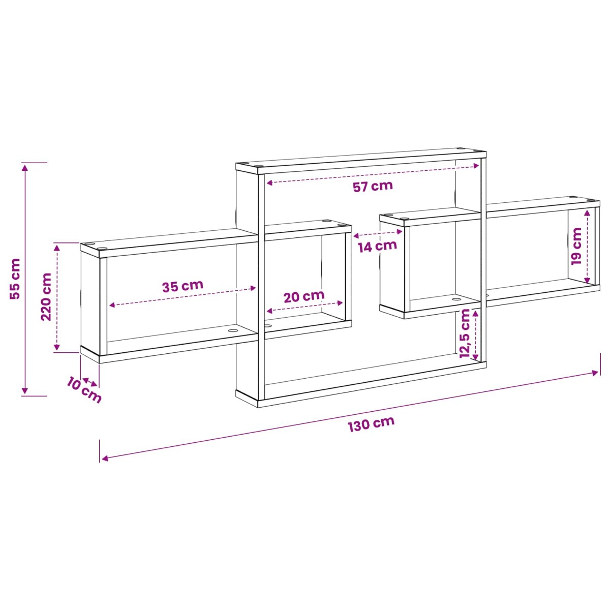 vidaXL Ράφι Τοίχου Γκρι Sonoma 130 x 10 x 50 εκ. Επεξεργασμένο Ξύλο