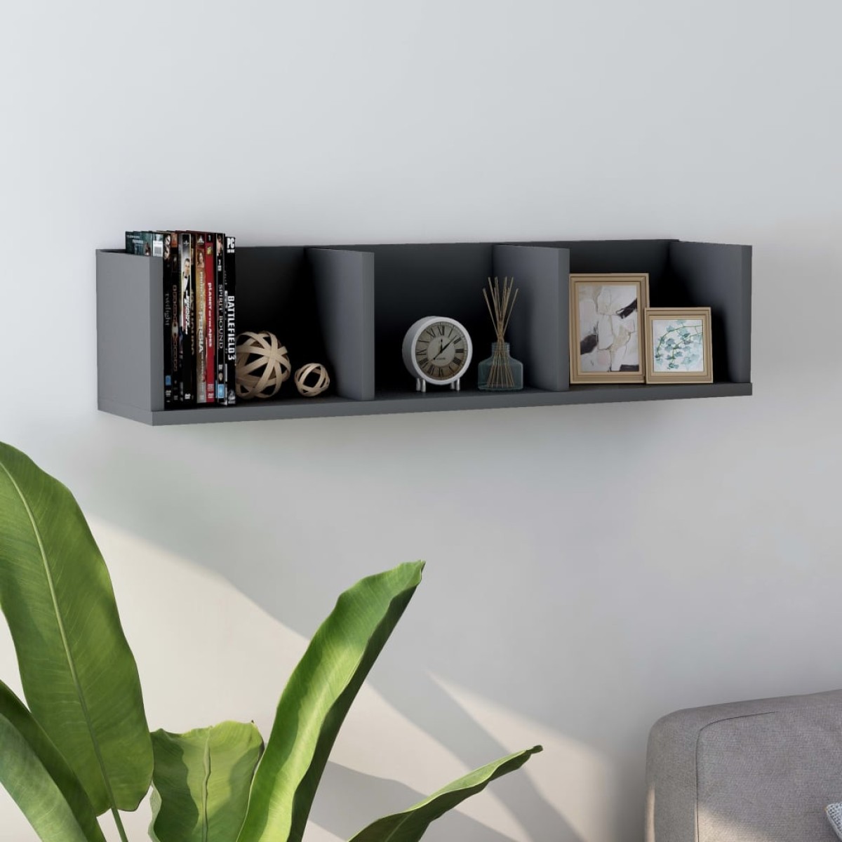 vidaXL Ράφι Τοίχου για CD Γκρι 75 x 18 x 18 εκ. Μοριοσανίδα