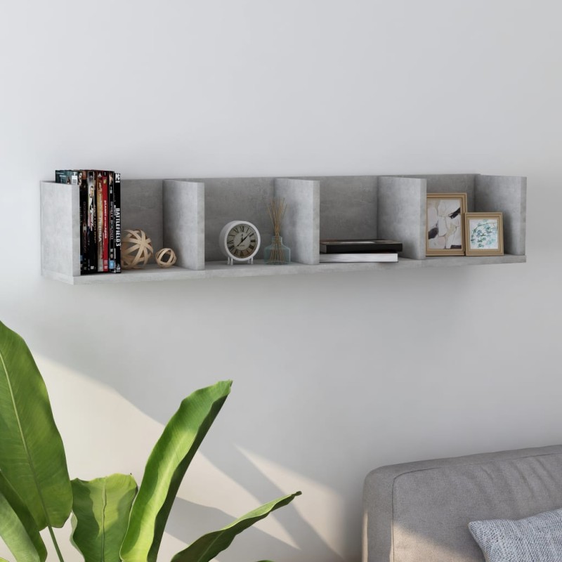 vidaXL Ράφι Τοίχου για CD Γκρι Σκυροδέματος 100x18x18 εκ. Επεξ. Ξύλο