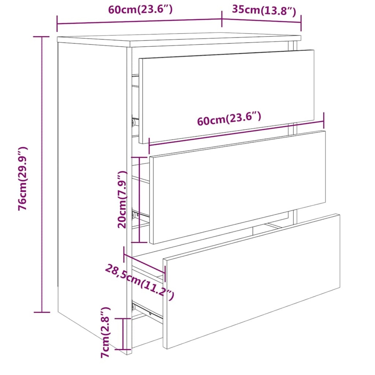 vidaXL Συρταριέρα Λευκή 60x35x76 εκ. από Επεξεργασμένο Ξύλο