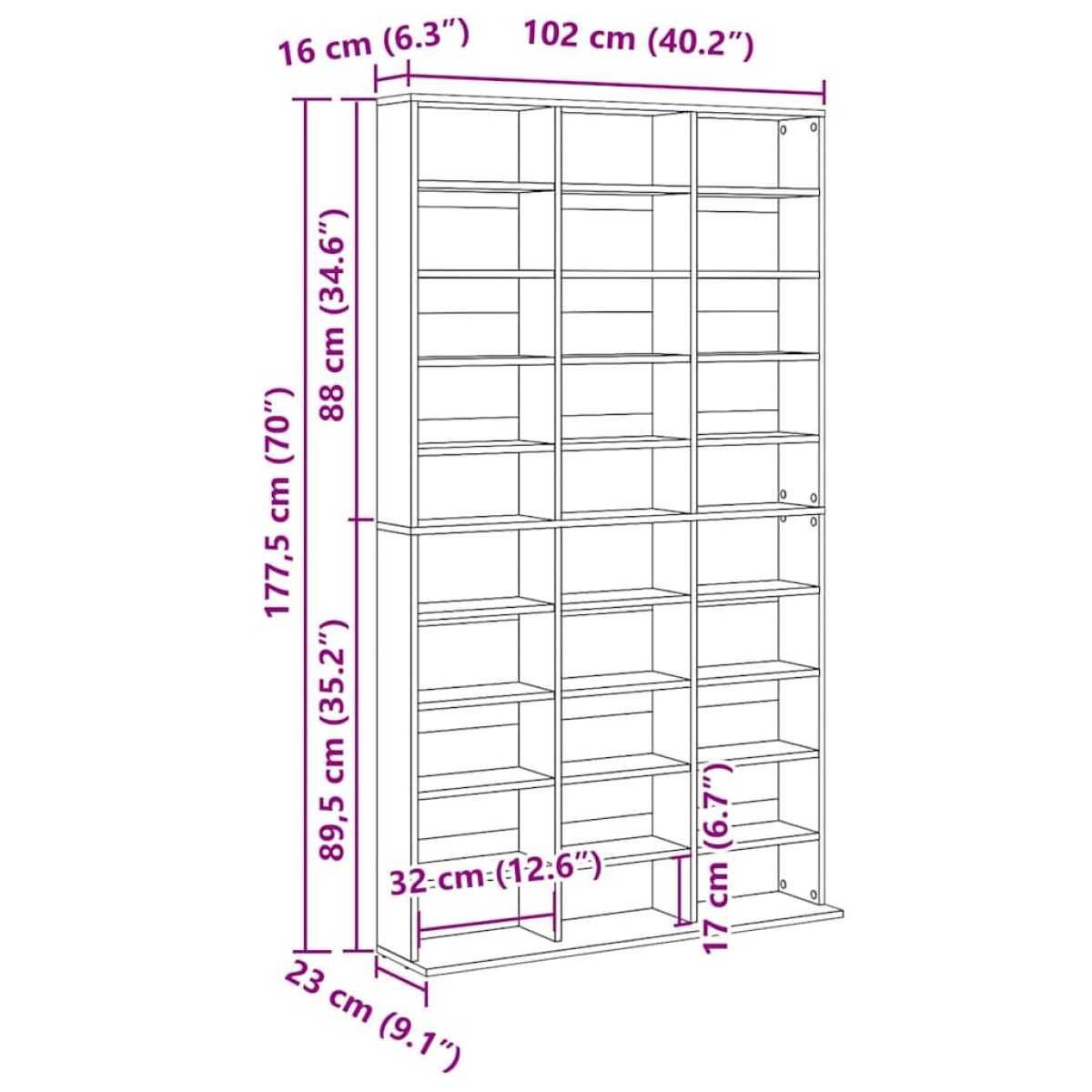 vidaXL Έπιπλο για CD Δρυς 102 x 16 x 177,5 εκ. από Επεξεργασμένο Ξύλο