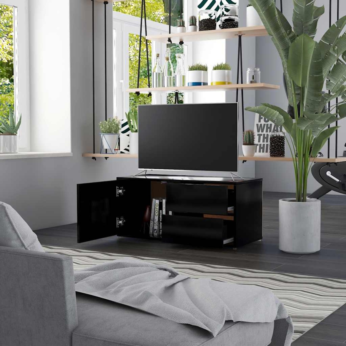 vidaXL Έπιπλο Τηλεόρασης Μαύρο 80 x 34 x 36 εκ. από Μοριοσανίδα