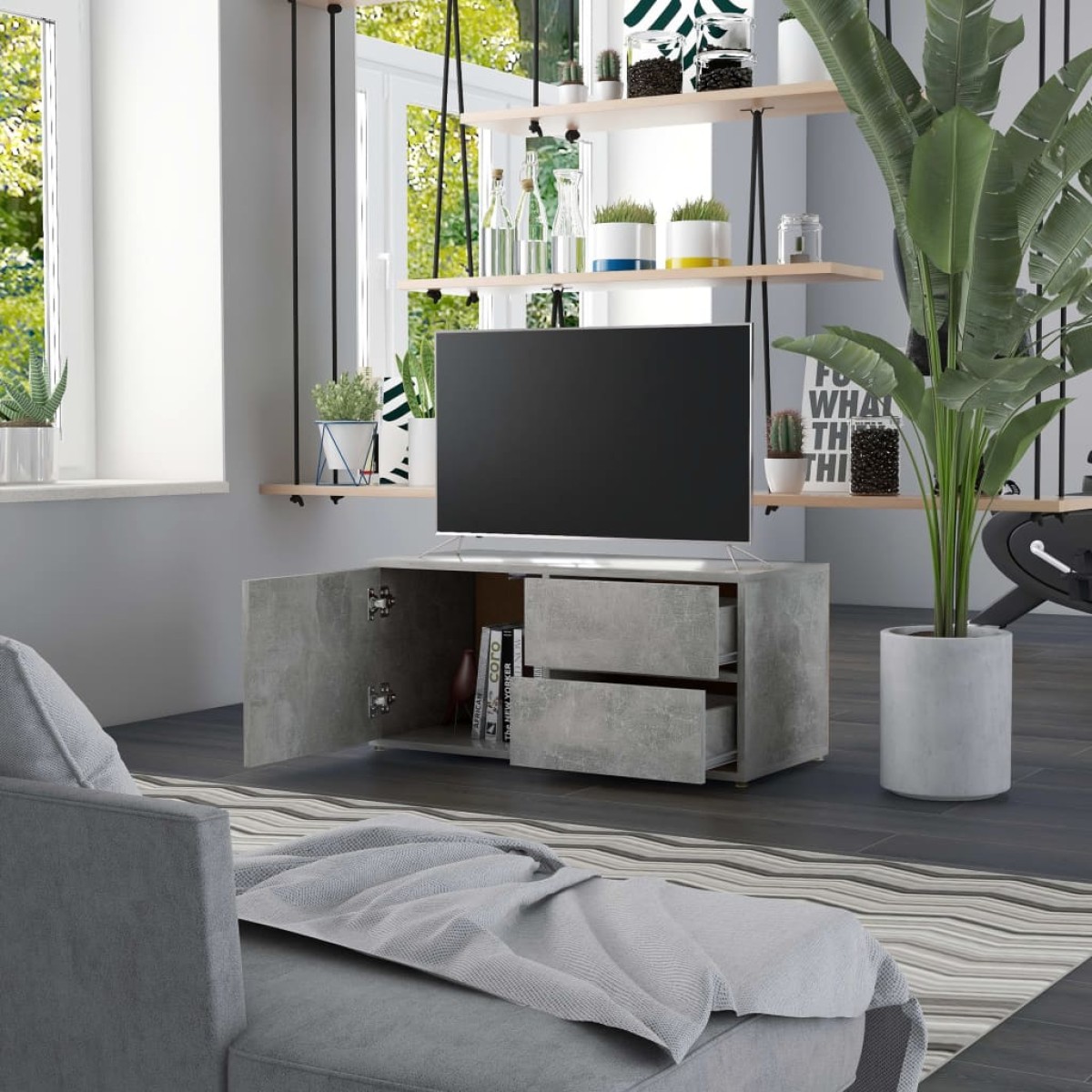 vidaXL Έπιπλο Τηλεόρασης Γκρι Σκυροδέματος 80x34x36 εκ. Μοριοσανίδα