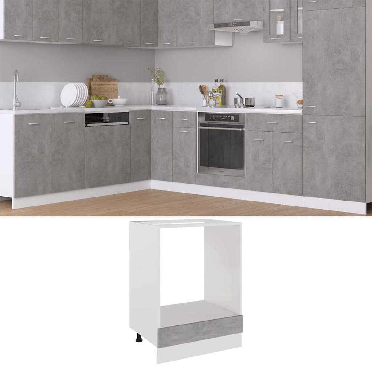 vidaXL Ντουλάπι για Φούρνο Γκρι Σκυροδέματος 60x46x81,5 εκ Μοριοσανίδα