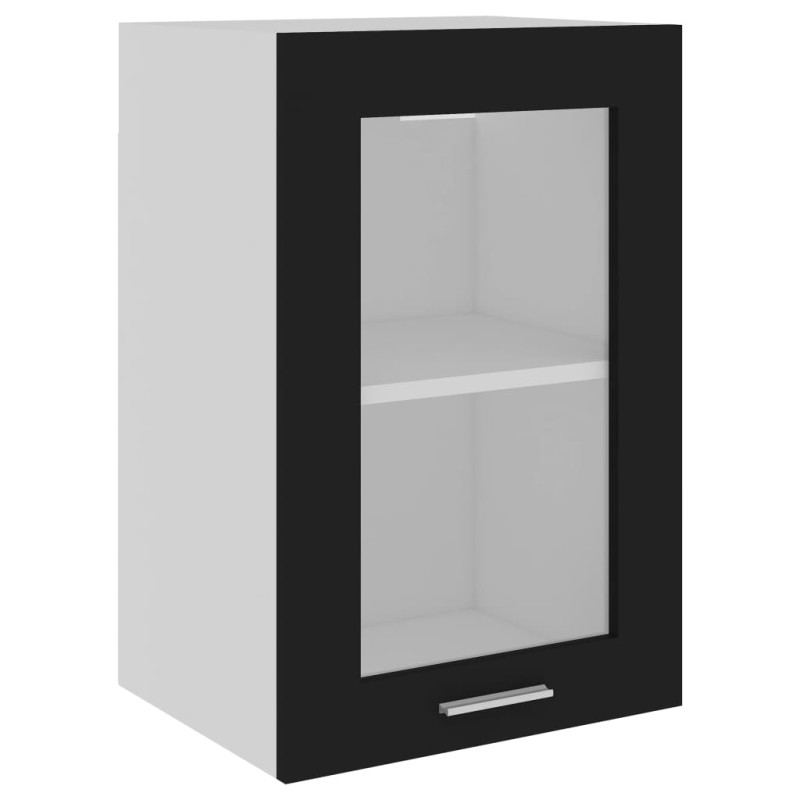 vidaXL Κρεμαστό Γυάλινο Ντουλάπι "Lyon" Μαύρο 40x31x60 εκ. από Τεχνητό Ξύλο