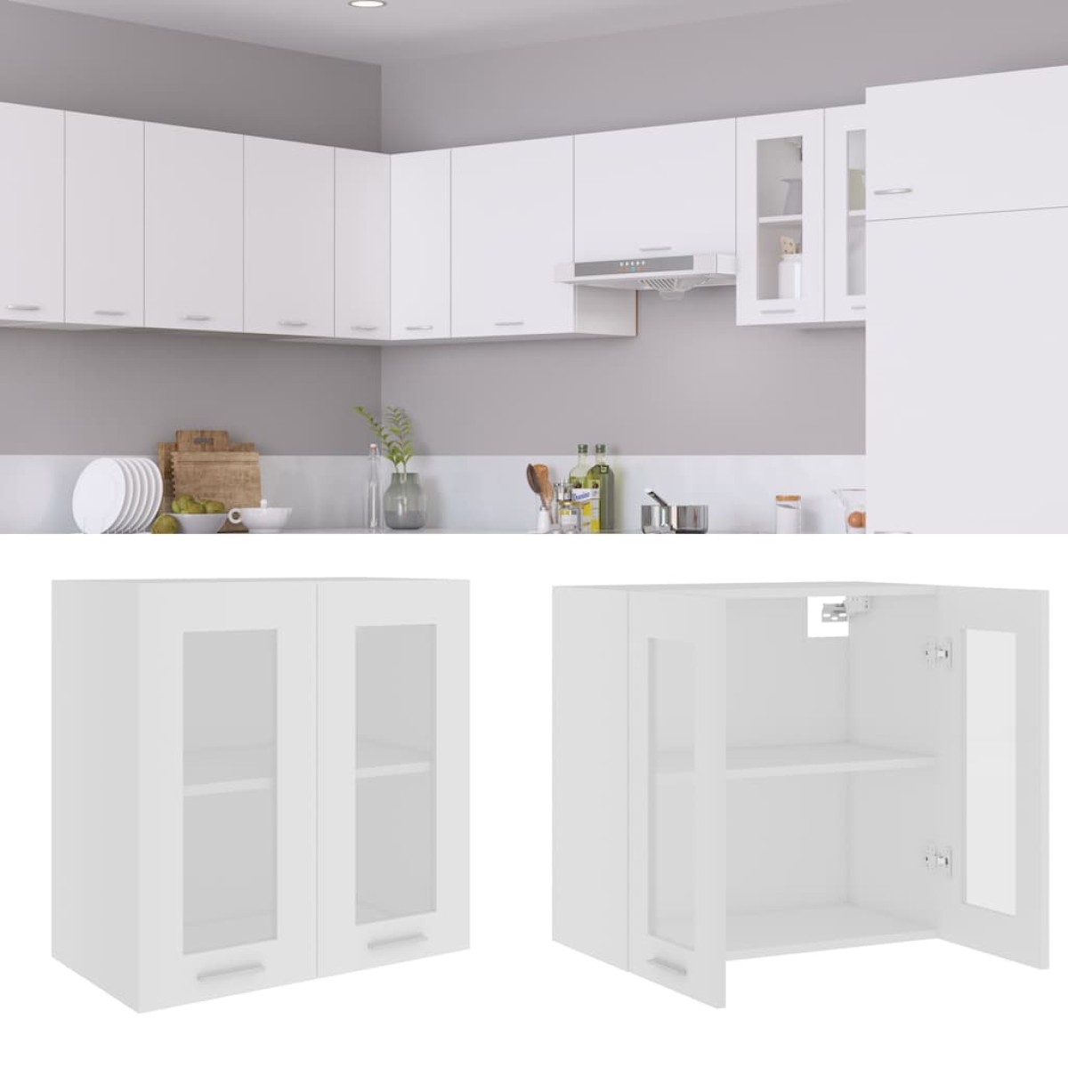 vidaXL Ντουλάπι Κρεμαστό με Τζάμι Λευκό 60x31x60 εκ. Μοριοσανίδα