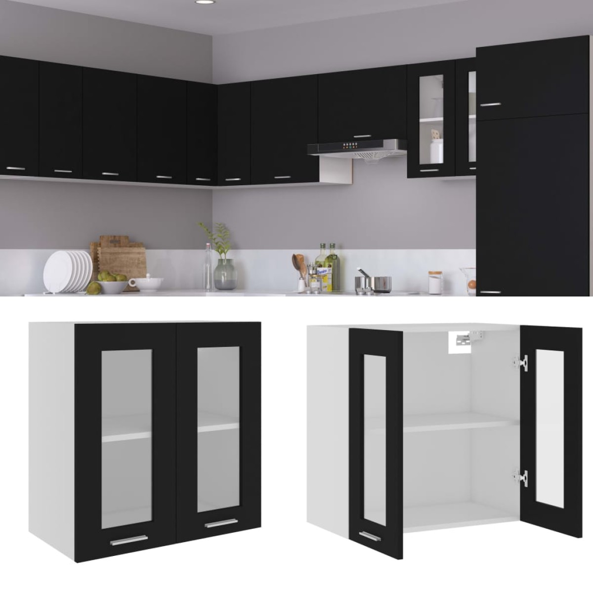 vidaXL Ντουλάπι Κρεμαστό με Τζάμι Μαύρο 60x31x60 εκ. Μοριοσανίδα