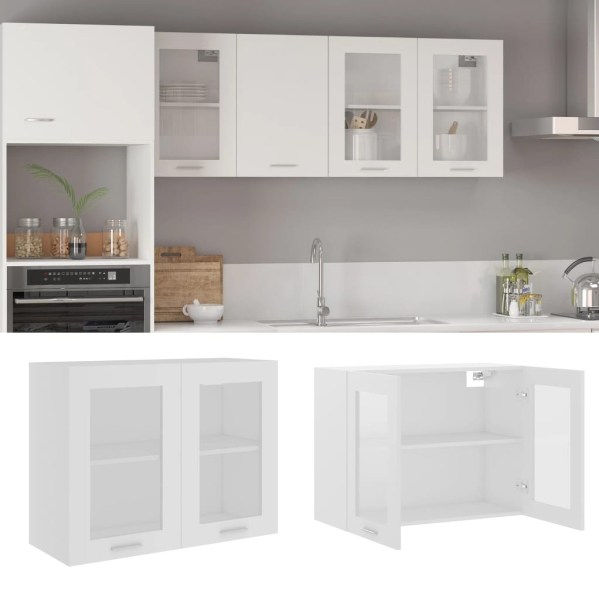 vidaXL Ντουλάπι Κρεμαστό με Τζάμι Λευκό 80x31x60 εκ. Μοριοσανίδα