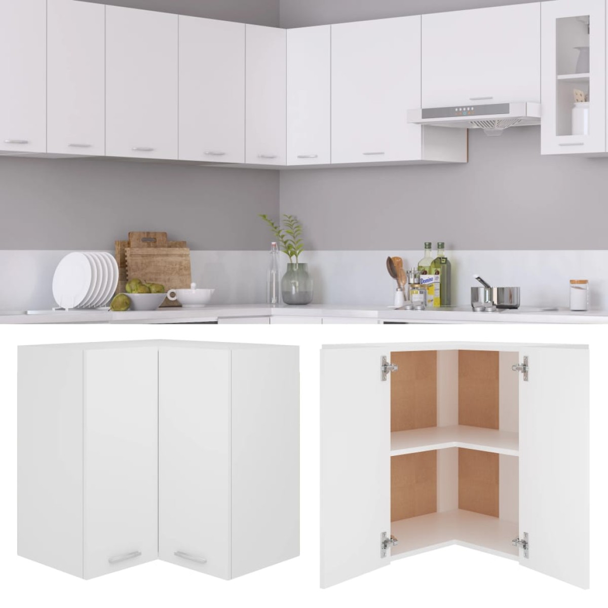 vidaXL Ντουλάπι Γωνία Κρεμαστό Λευκό 57x57x60 εκ. από Μοριοσανίδα