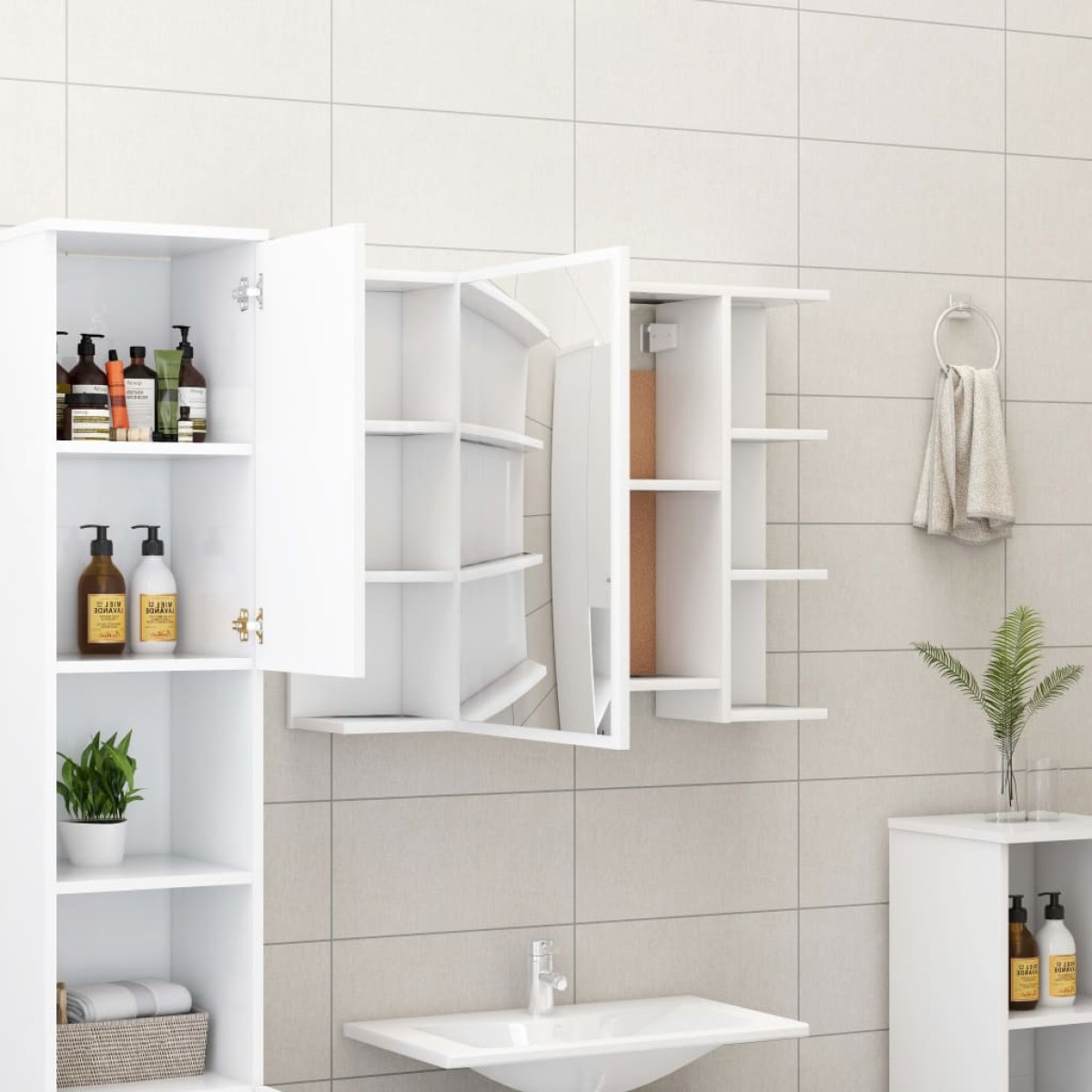 vidaXL Καθρέφτης Μπάνιου με Ντουλάπι Λευκός 80x20,5x64 εκ. Μοριοσανίδα