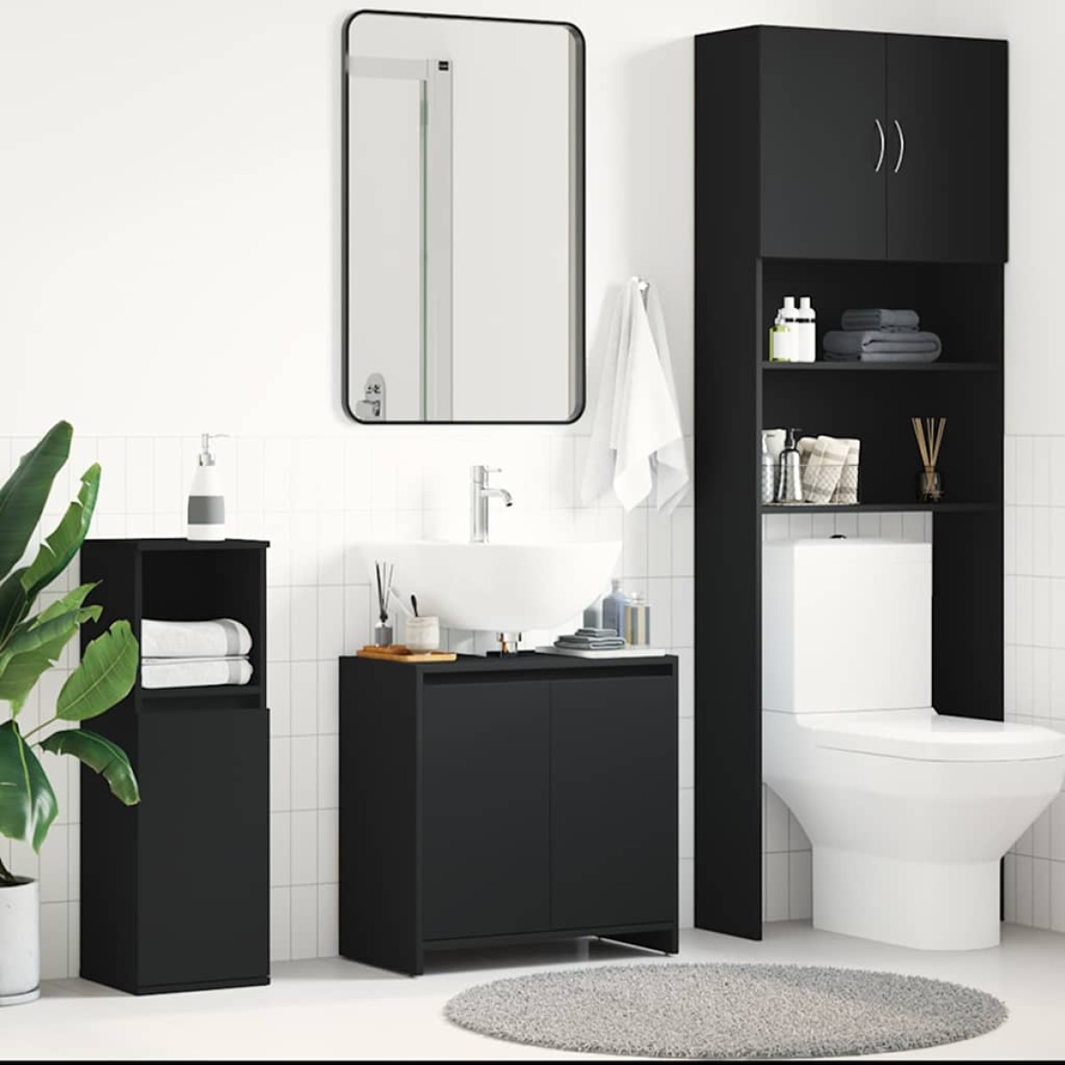 vidaXL Ντουλάπι Νιπτήρα Μαύρο 60 x 33 x 61 εκ. από Μοριοσανίδα