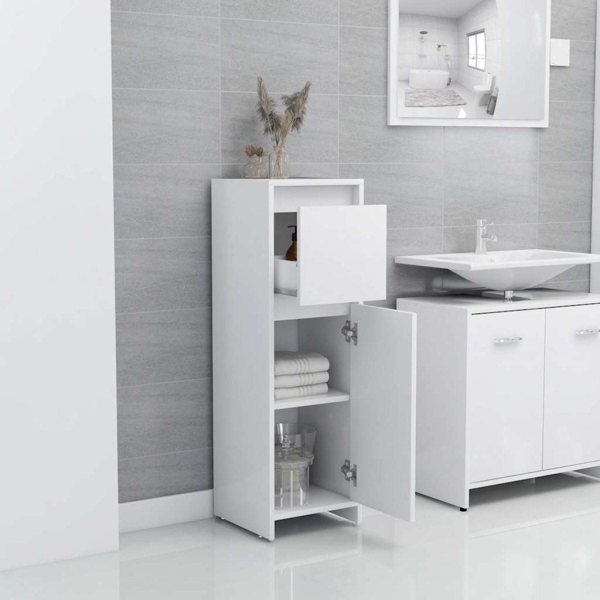vidaXL Στήλη Μπάνιου Λευκή 30 x 30 x 95 εκ. από Μοριοσανίδα