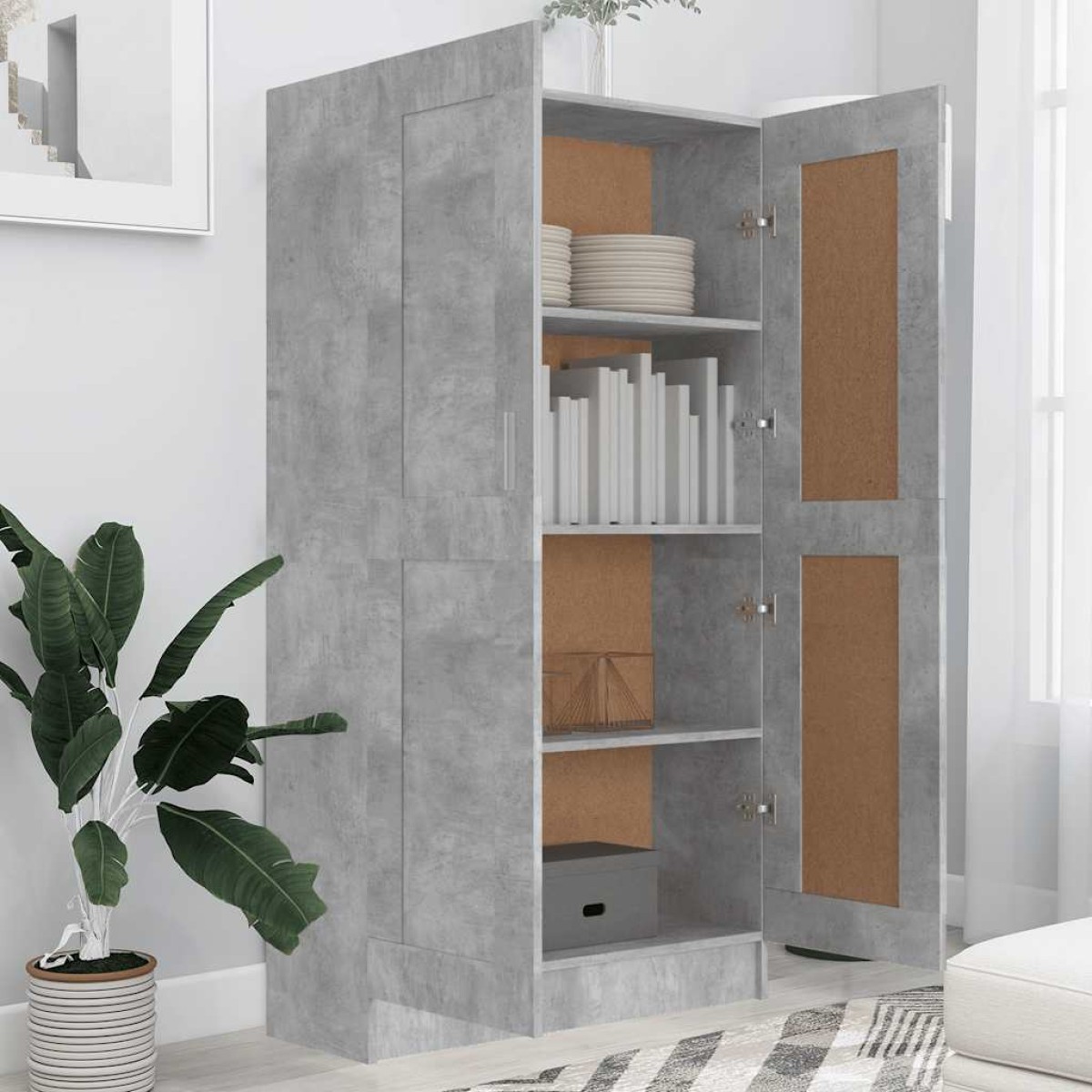 vidaXL Βιβλιοθήκη Γκρι του Σκυροδέματος 82,5x30,5x150 εκ. Μοριοσανίδα