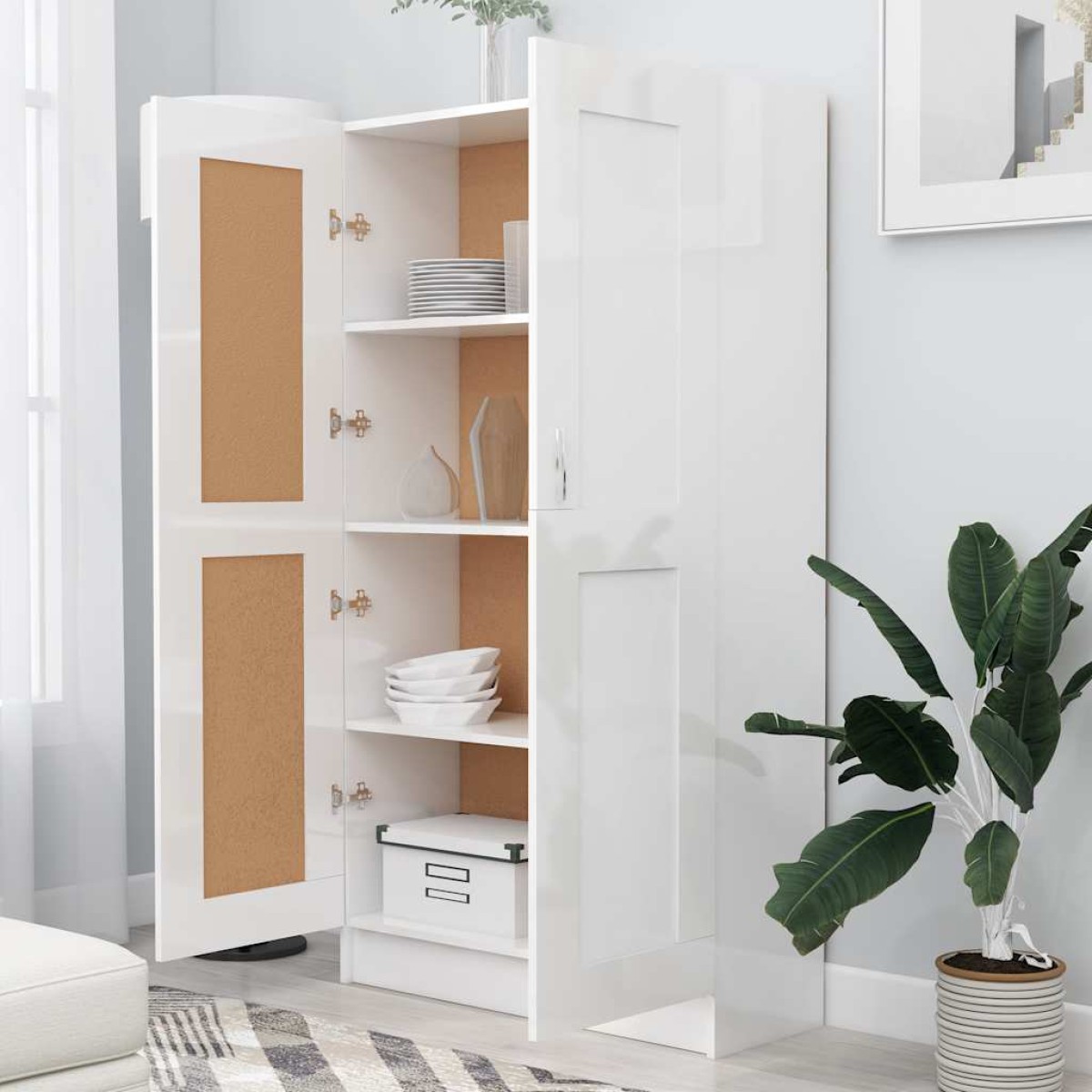 vidaXL Βιβλιοθήκη Γυαλιστερό Λευκό 82,5 x 30,5 x 150 εκ. Μοριοσανίδα