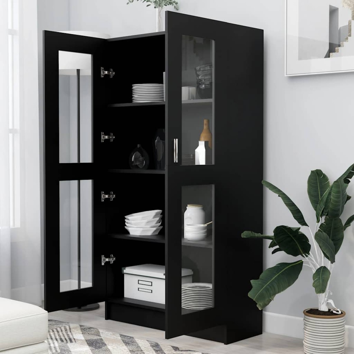vidaXL Βιτρίνα Μαύρη 82,5 x 30,5 x 150 εκ. Μοριοσανίδα
