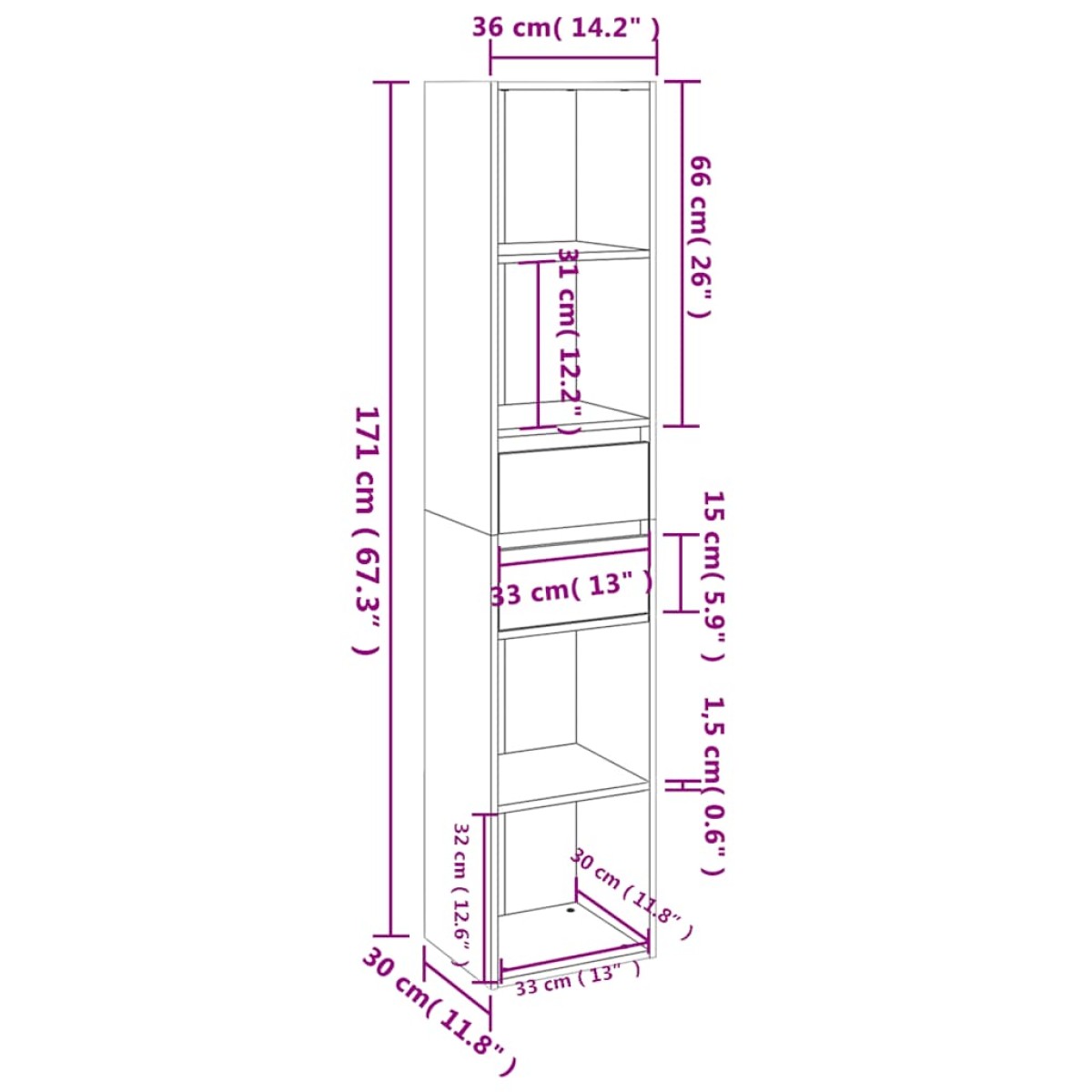 vidaXL Βιβλιοθήκη Λευκή 36 x 30 x 171 εκ. από Μοριοσανίδα