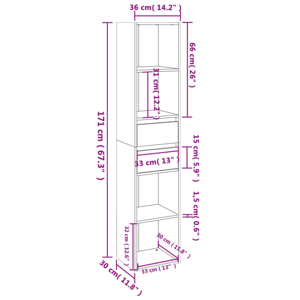 vidaXL Βιβλιοθήκη Χρώμα Sonoma Δρυς 36 x 30 x 171 εκ. από Μοριοσανίδα