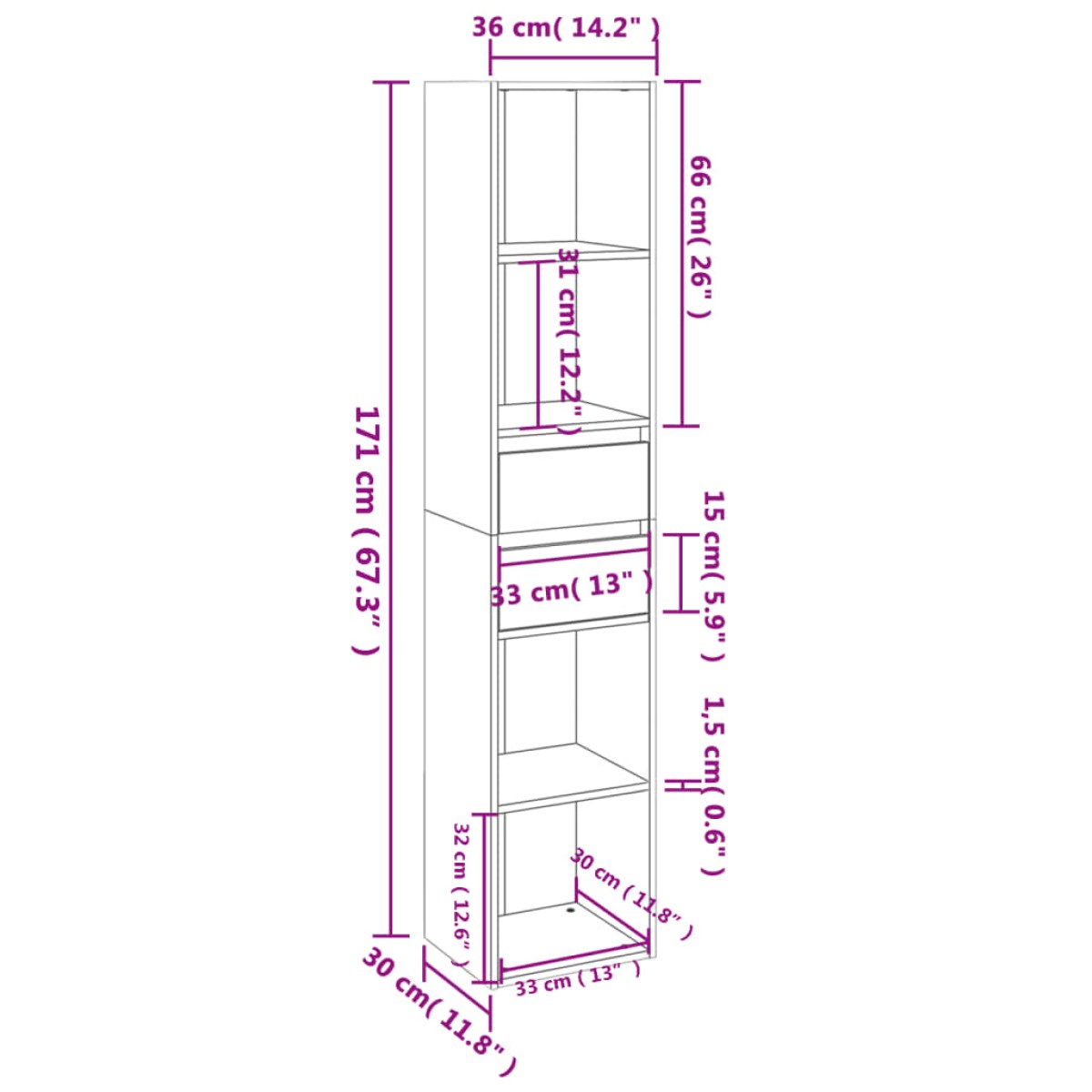 vidaXL Βιβλιοθήκη Γκρι του Σκυροδέματος 36x30x171 εκ. από Μοριοσανίδα