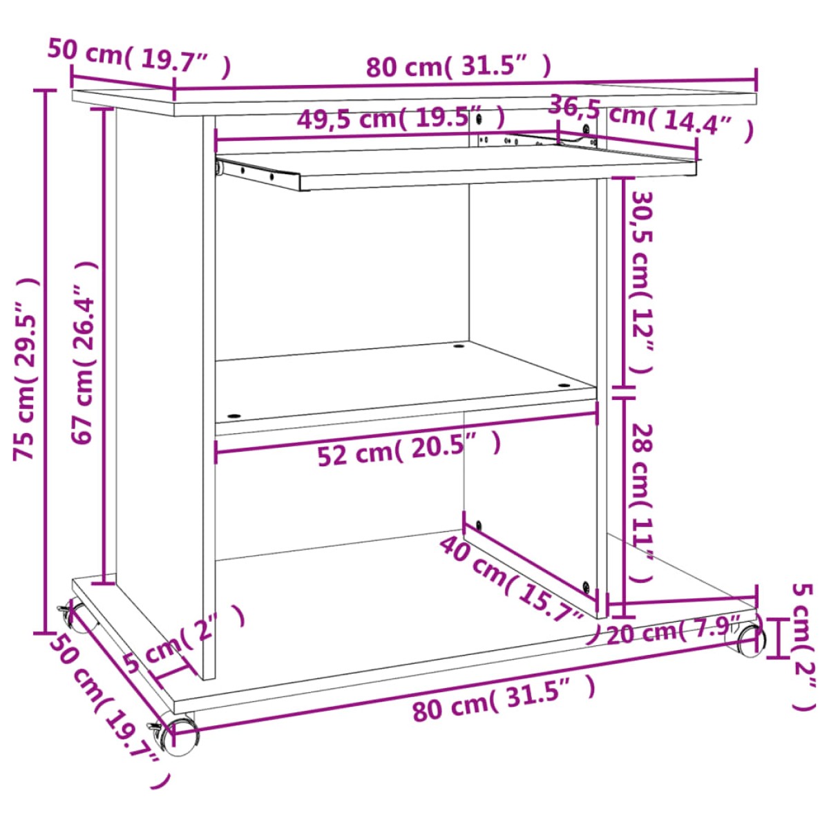 vidaXL Γραφείο Υπολογιστή Λευκό 80 x 50 x 75 εκ. από Μοριοσανίδα