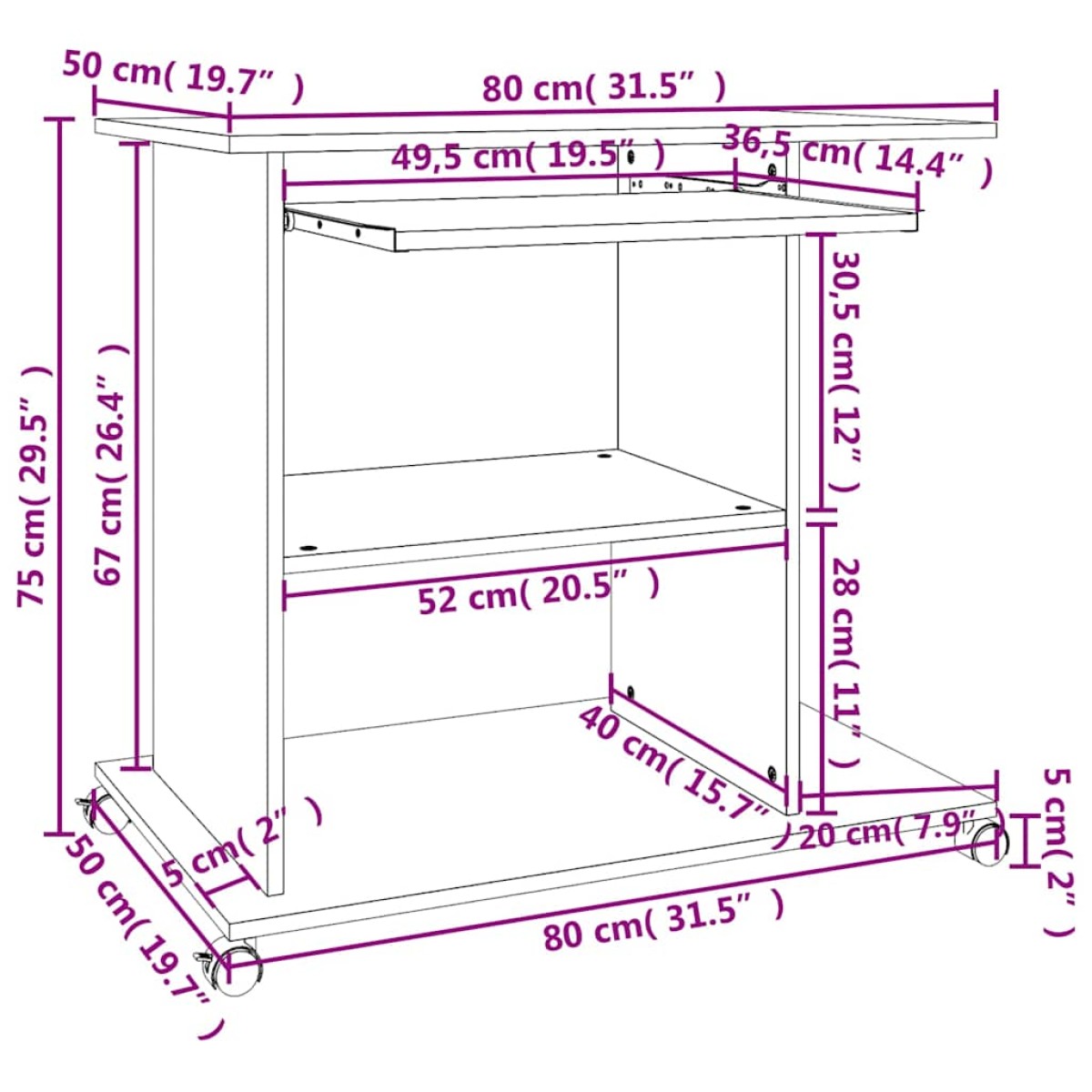 vidaXL Γραφείο Υπολογιστή Sonoma Δρυς 80 x 50 x 75 εκ. από Μοριοσανίδα