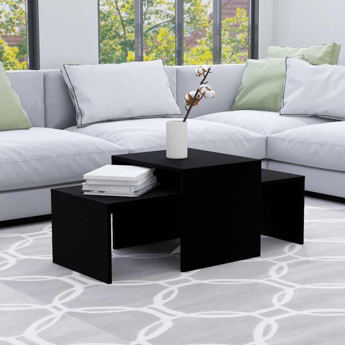 vidaXL Σετ Τραπεζάκια Σαλονιού Μαύρα 100 x 48 x 40 εκ. από Μοριοσανίδα