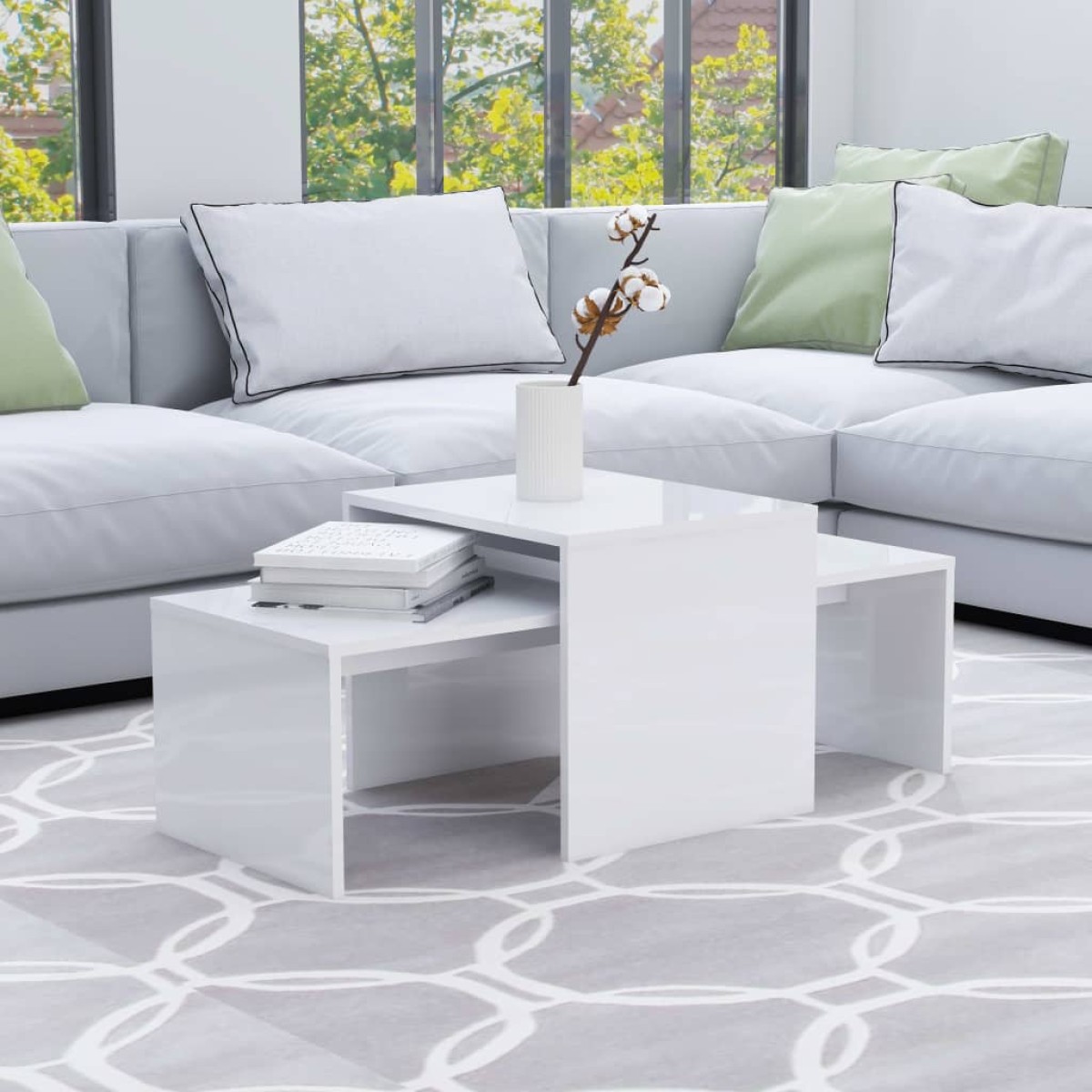 vidaXL Σετ Τραπεζάκια Σαλονιού Γυαλ. Λευκό 100x48x40 εκ. Μοριοσανίδα