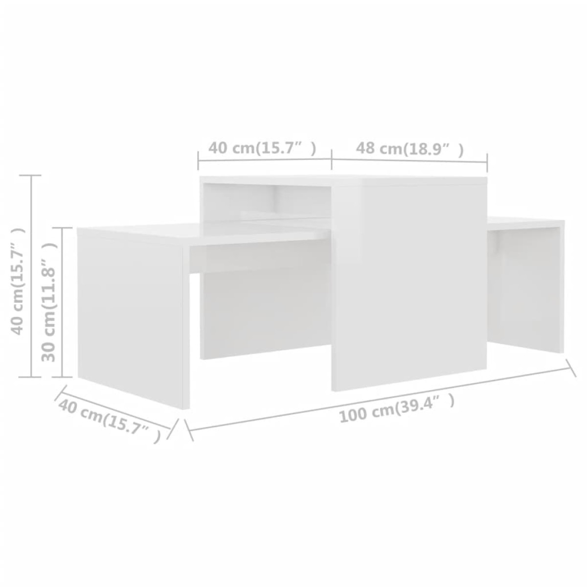 vidaXL Σετ Τραπεζάκια Σαλονιού Γυαλ. Λευκό 100x48x40 εκ. Μοριοσανίδα