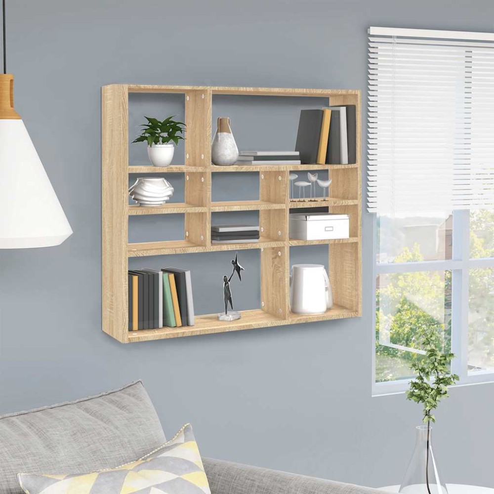 vidaXL Ραφιέρα Τοίχου Sonoma Δρυς 90 x 16 x 78 εκ. από Επεξ. Ξύλο