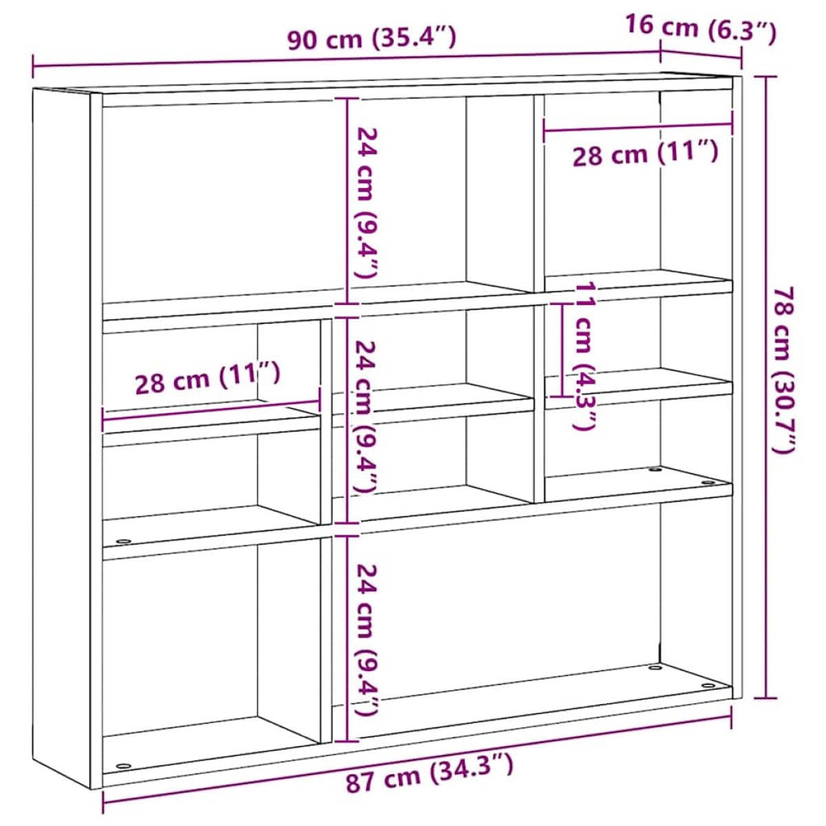 vidaXL Ραφιέρα Τοίχου Sonoma Δρυς 90 x 16 x 78 εκ. από Μοριοσανίδα