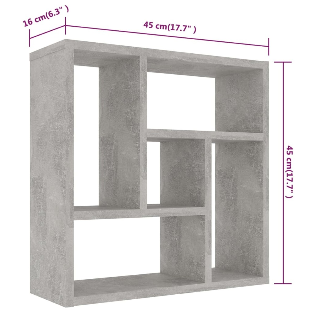 vidaXL Ραφιέρα Τοίχου Γκρι Σκυροδέματος 45,1x16x45,1 εκ. Μοριοσανίδα