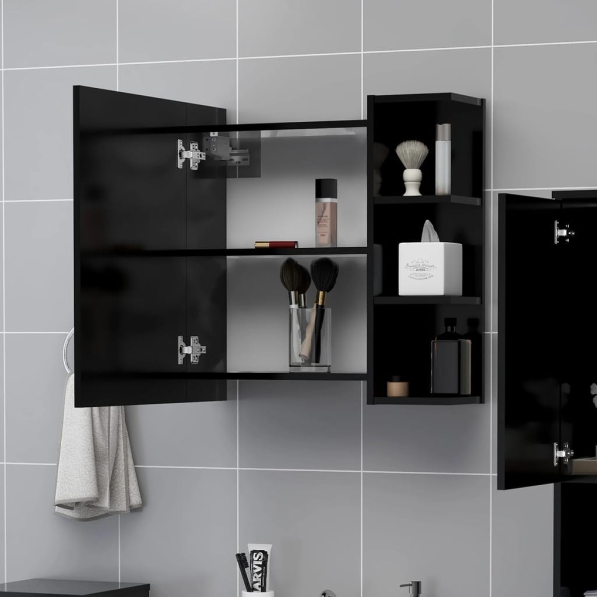 vidaXL Καθρέφτης Μπάνιου Μαύρο 62,5 x 20,5 x 64 εκ. Μοριοσανίδα