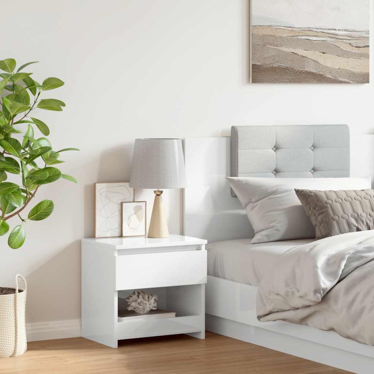 vidaXL Κομοδίνο Γυαλιστερό Λευκό 40 x 30 x 39 εκ. από Μοριοσανίδα