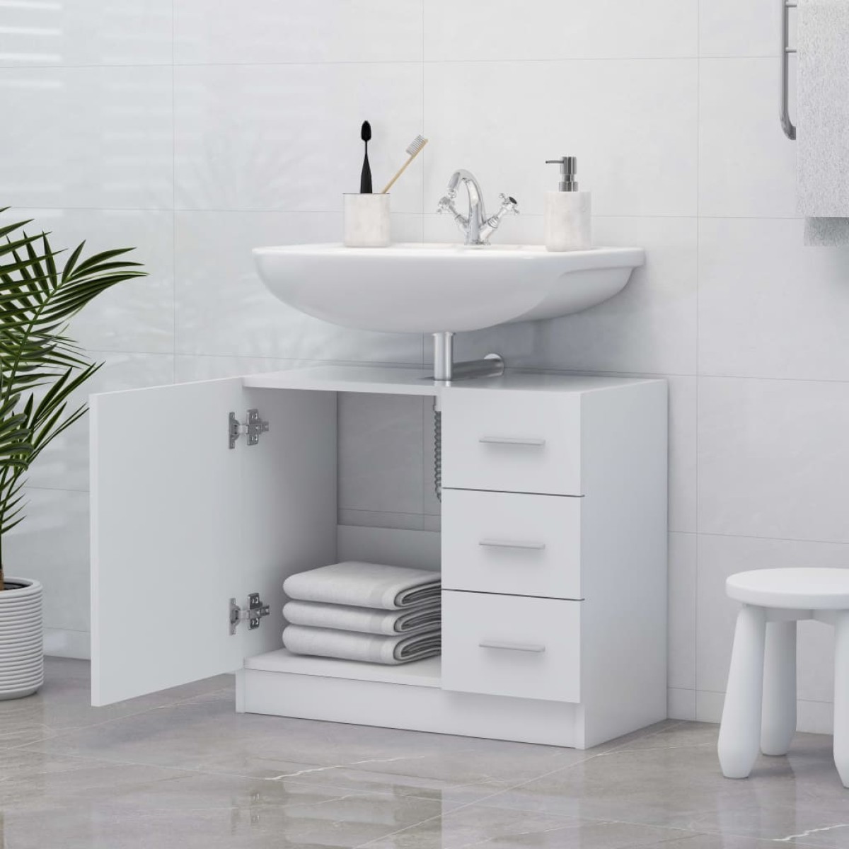 vidaXL Ντουλάπι Νιπτήρα Λευκό 63x30x54 εκ. Μοριοσανίδα
