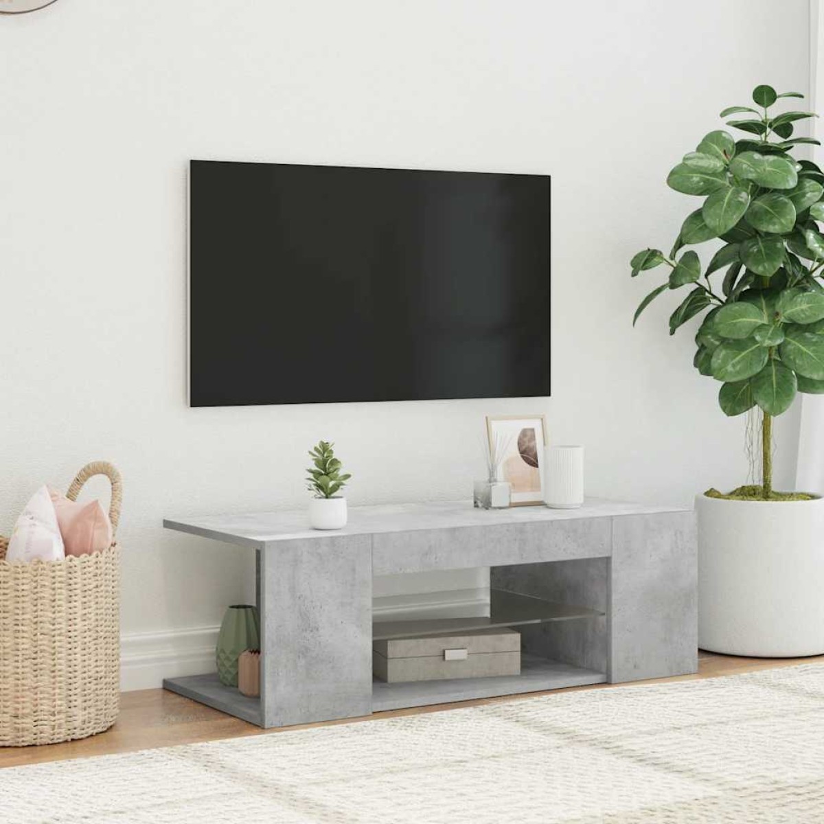 vidaXL Έπιπλο Τηλεόρασης με LED Γκρι Σκυροδέματος 90x39x30 εκ.