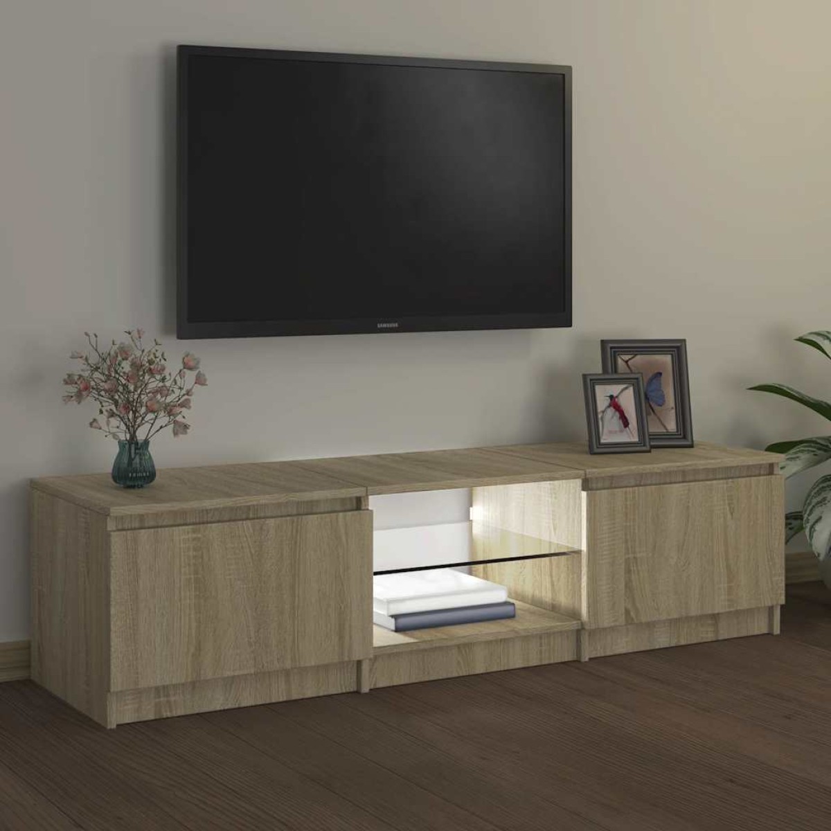vidaXL Έπιπλο Τηλεόρασης με LED Sonoma Δρυς 140x40x35,5 εκ.