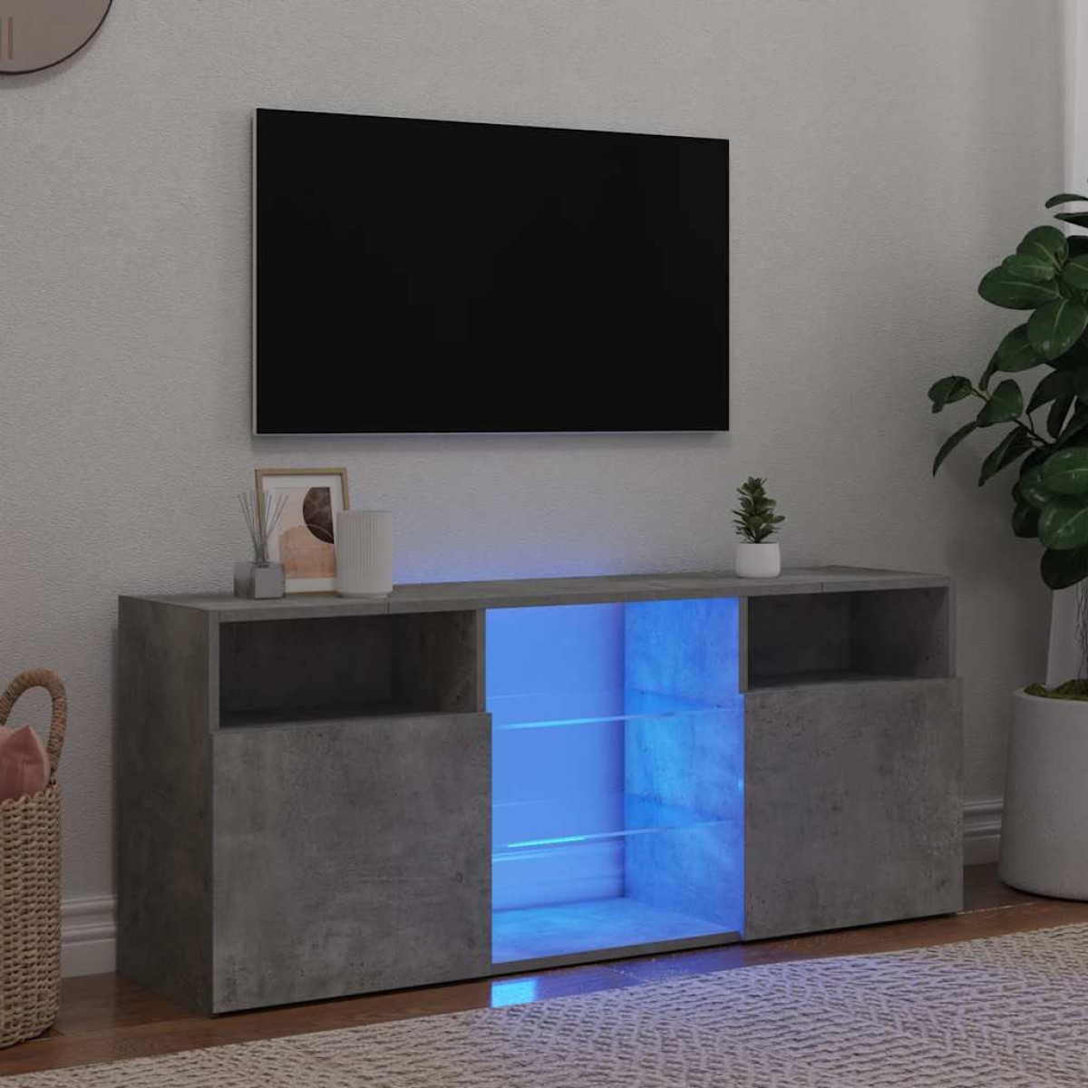 vidaXL Έπιπλο Τηλεόρασης με LED Γκρι Σκυροδέματος 120x30x50 εκ.