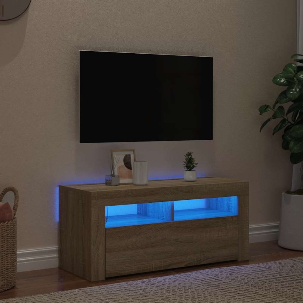 vidaXL Έπιπλο Τηλεόρασης με LED Sonoma Δρυς 90x35x40 εκ.