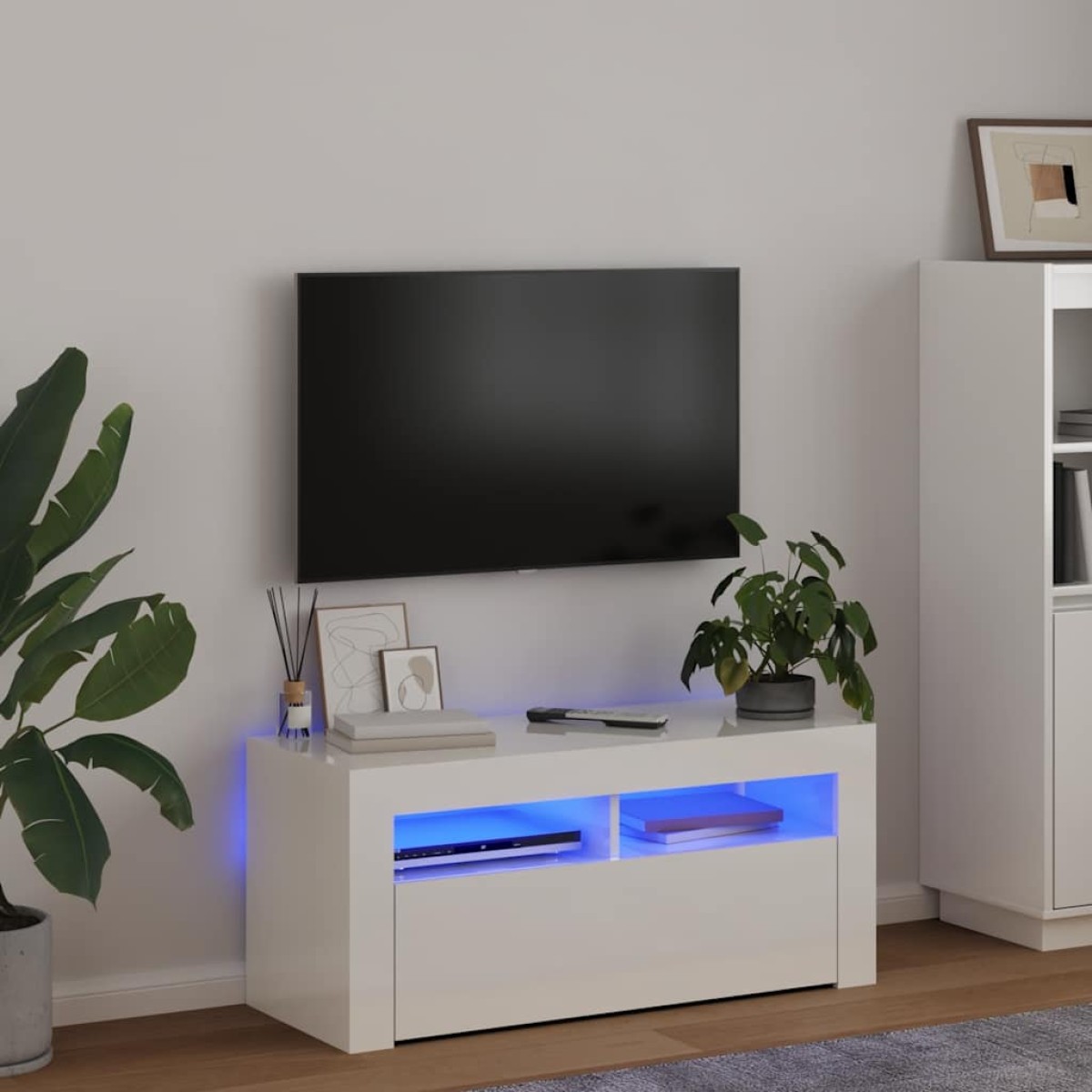 vidaXL Έπιπλο Τηλεόρασης με LED Γυαλιστερό Λευκό 90x35x40 εκ.