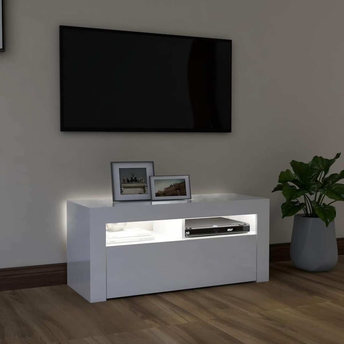 vidaXL Έπιπλο Τηλεόρασης με LED Γυαλιστερό Λευκό 90x35x40 εκ.