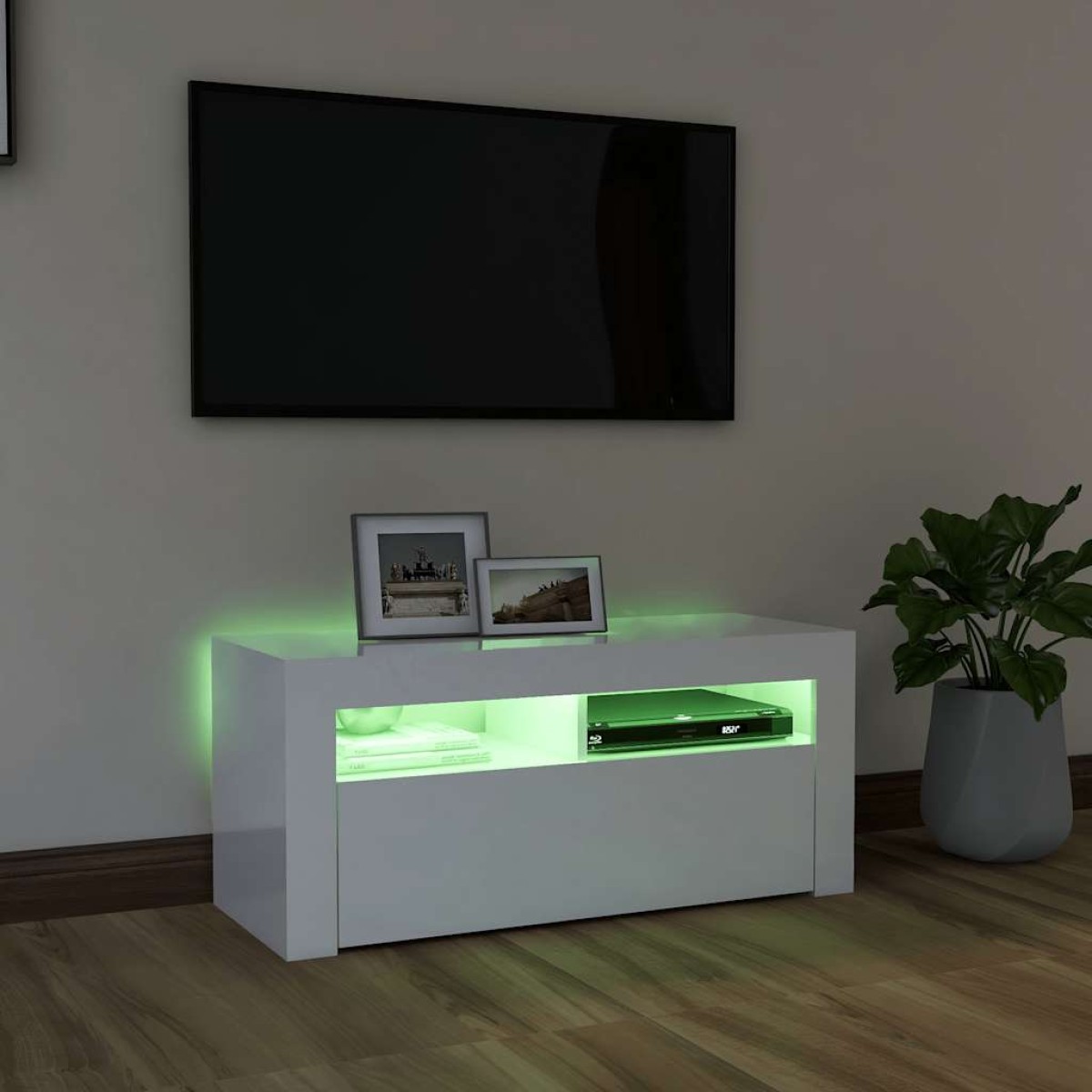 vidaXL Έπιπλο Τηλεόρασης με LED Γυαλιστερό Λευκό 90x35x40 εκ.