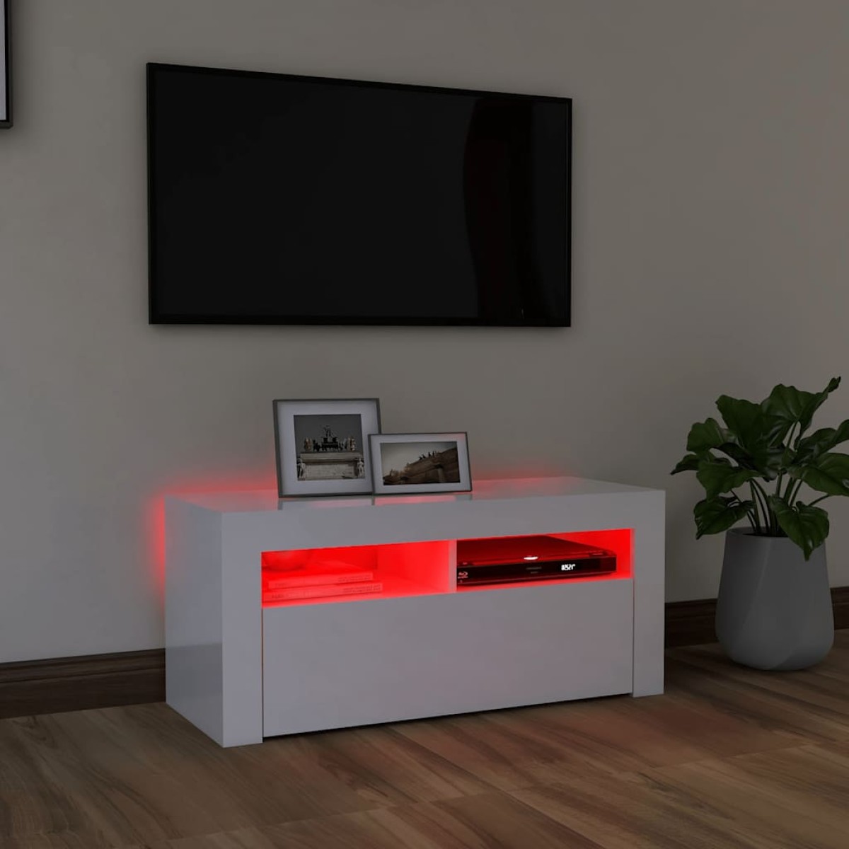 vidaXL Έπιπλο Τηλεόρασης με LED Γυαλιστερό Λευκό 90x35x40 εκ.