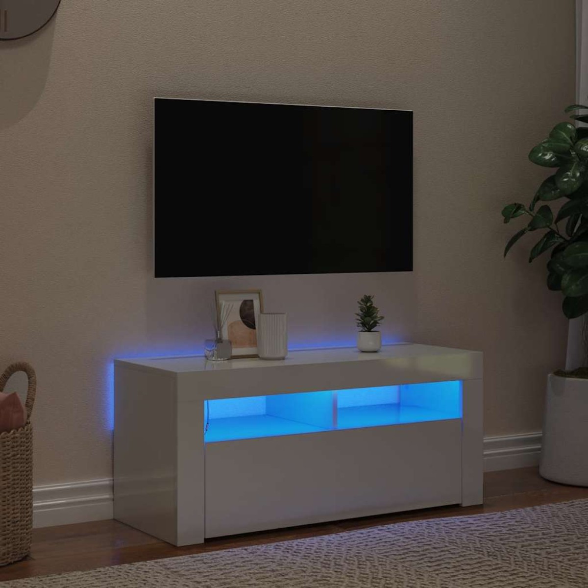 vidaXL Έπιπλο Τηλεόρασης με LED Γυαλιστερό Λευκό 90x35x40 εκ.