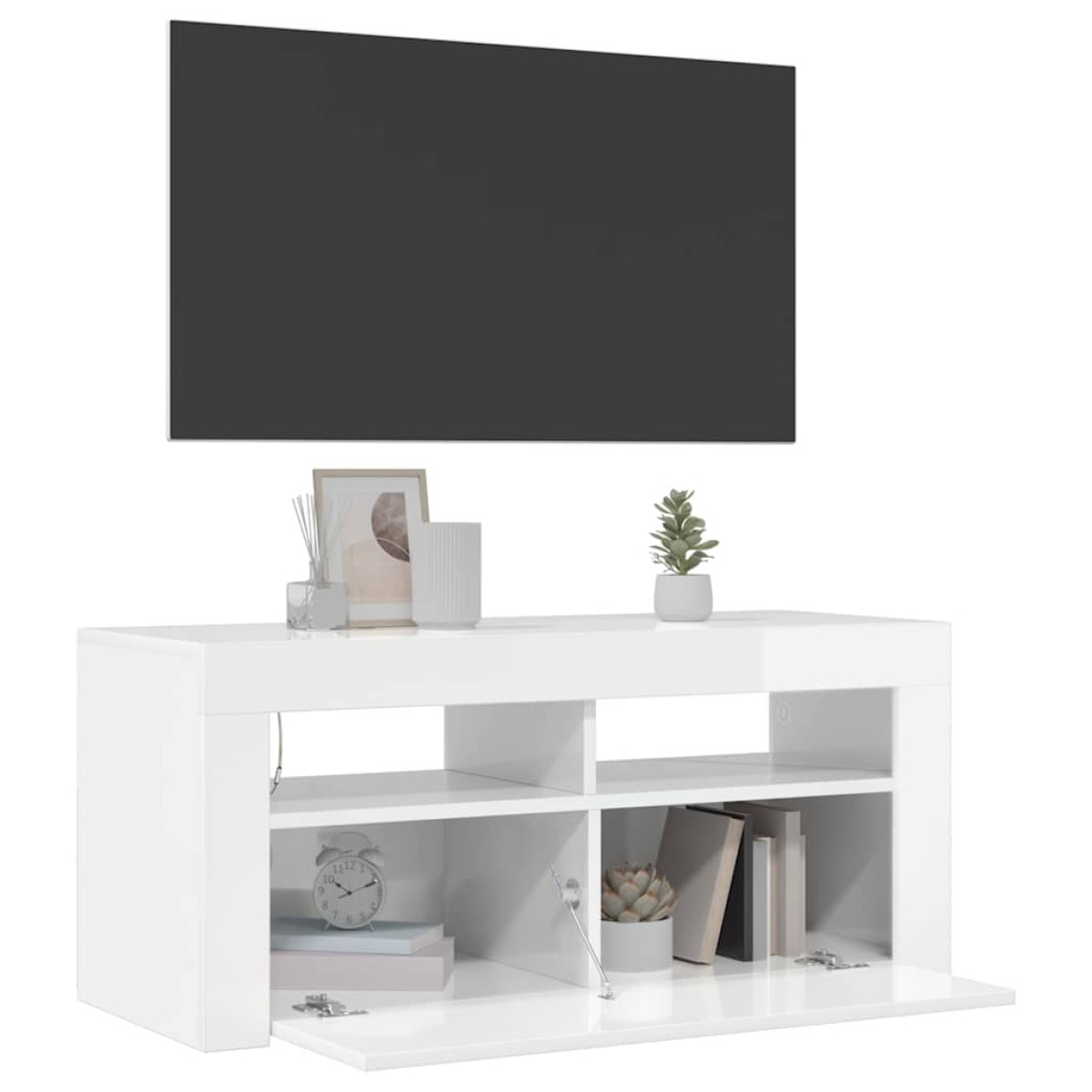 vidaXL Έπιπλο Τηλεόρασης με LED Γυαλιστερό Λευκό 90x35x40 εκ.