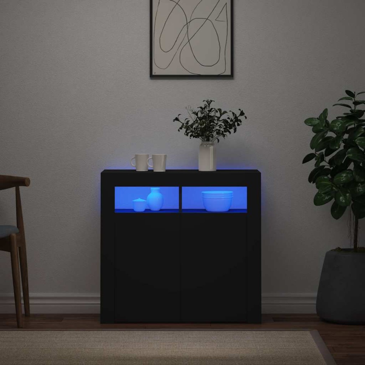 vidaXL Ντουλάπι με LED Μαύρο 80 x 35 x 75 εκ.