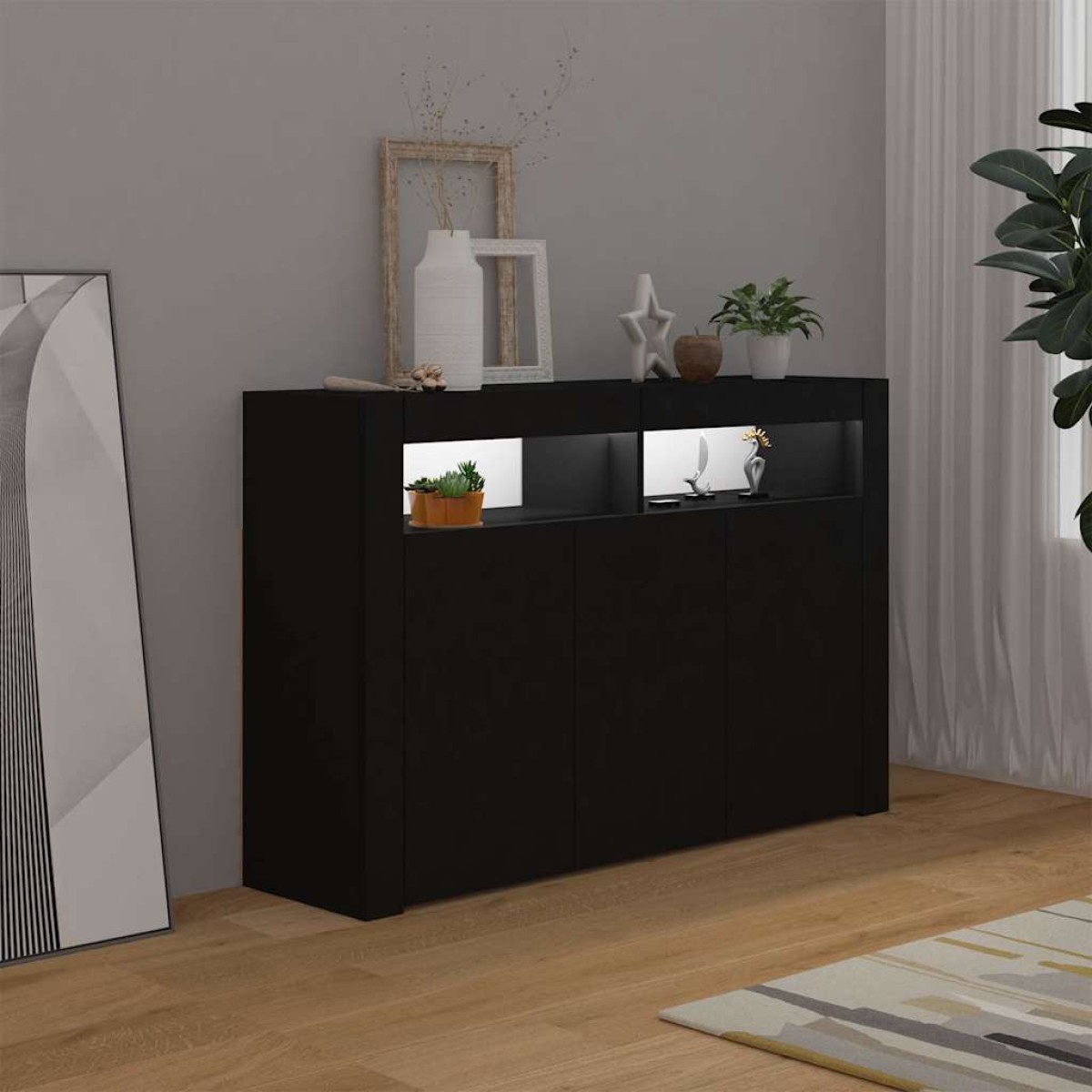 vidaXL Μπουφές με LED Μαύρος 115,5x30x75 εκ.