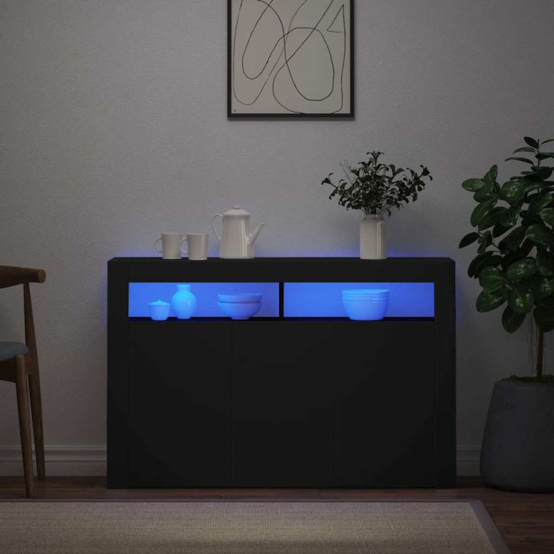 vidaXL Μπουφές με LED Μαύρος 115,5x30x75 εκ.