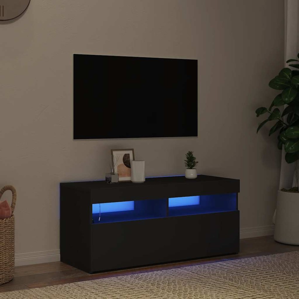 vidaXL Έπιπλο Τηλεόρασης με LED Μαύρο 90 x 35 x 40 εκ.