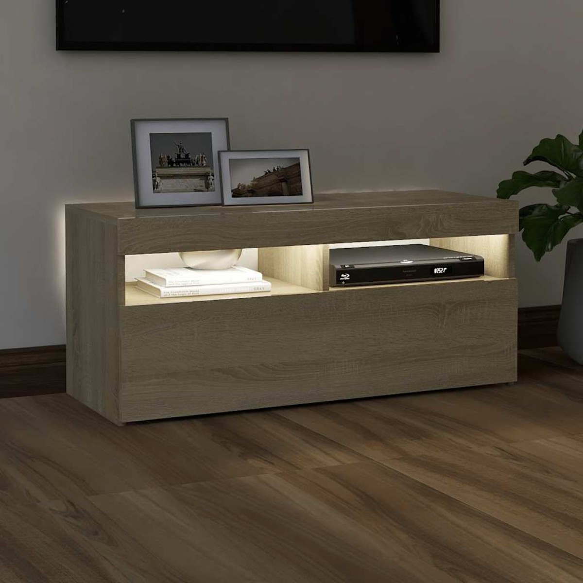 vidaXL Έπιπλο Τηλεόρασης με LED Sonoma Δρυς 90 x 35 x 40 εκ.