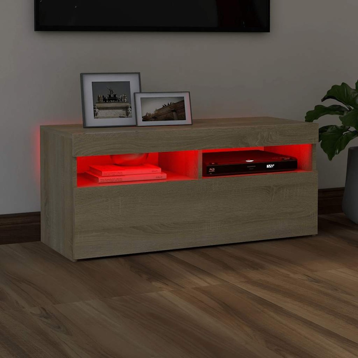 vidaXL Έπιπλο Τηλεόρασης με LED Sonoma Δρυς 90 x 35 x 40 εκ.
