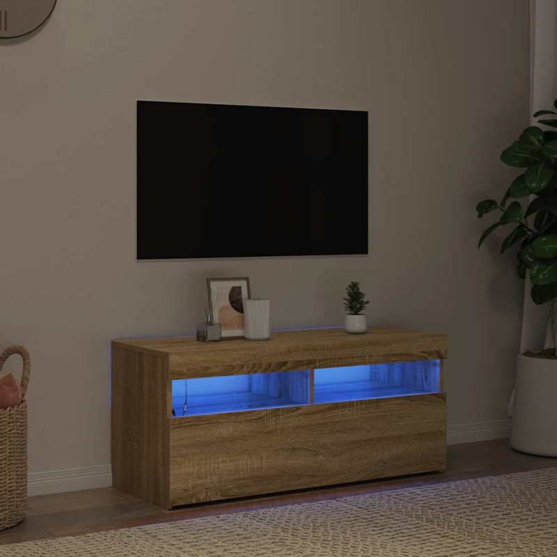 vidaXL Έπιπλο Τηλεόρασης με LED Sonoma Δρυς 90x35x40 εκ.